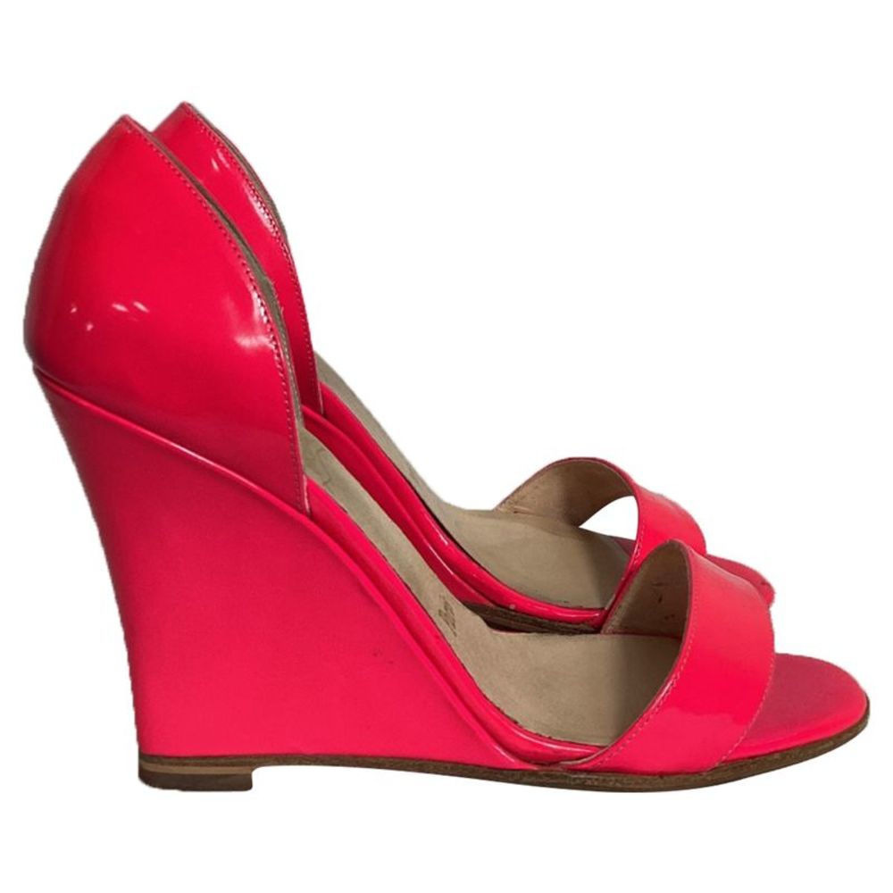 Christian Louboutin Pass Mule Wedge Sandals in Pink Patent Leather
